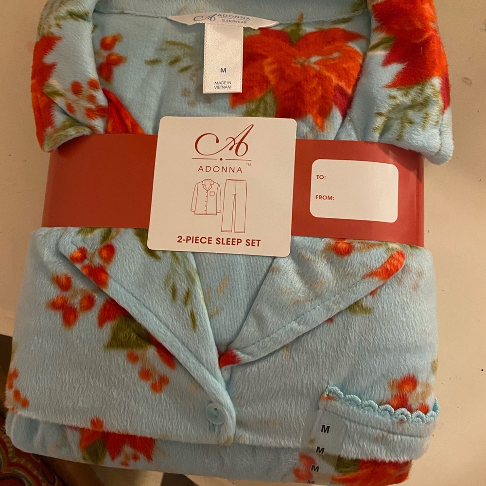 Adonna Women’s Pajama Set - Light Blue and Red Floral